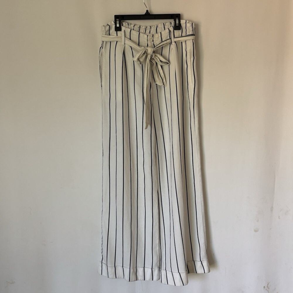 Bella Dahl Pants 29 Trousers Wide Leg Striped White Pockets Belt